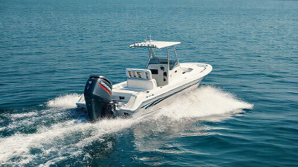 Yamaha 150 HP outboard motor for sale on a center console boat in motion