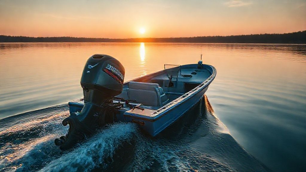 Classic 150 hp Mercury outboard 2-stroke engine on bass boat in action