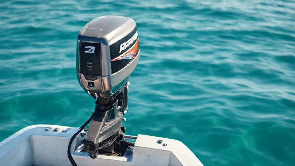 Modern 2 hp 4-stroke outboard motor mounted on small boat transom