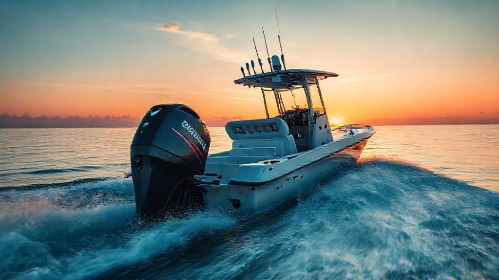 A 200 HP Evinrude E-TEC outboard in action on a boat