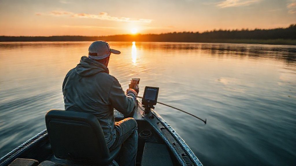 Modern 24 volt electric trolling motor mounted on a bass boat with angler controlling GPS features