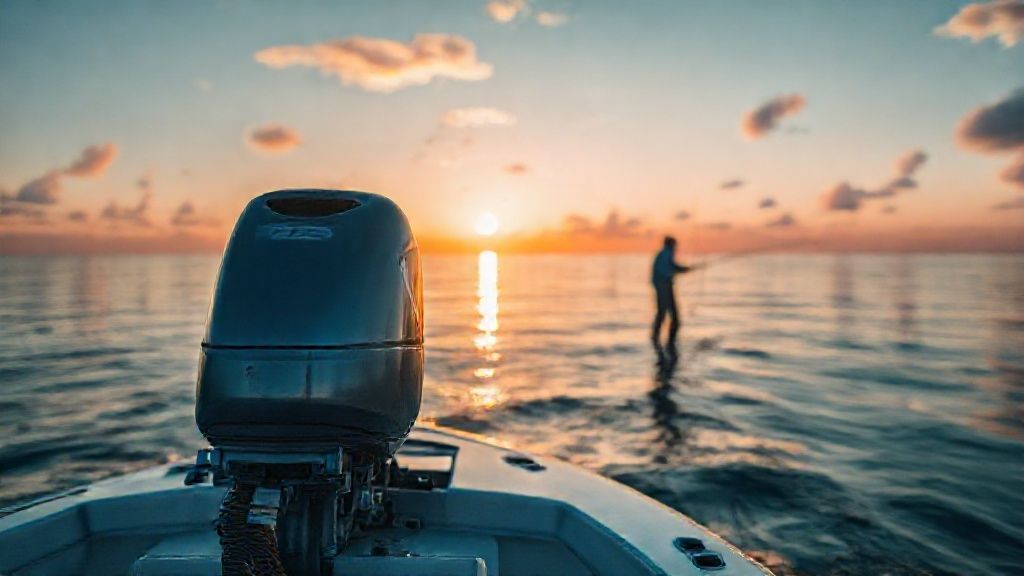 A powerful 24v saltwater trolling motor mounted on a boat in a marine setting.
