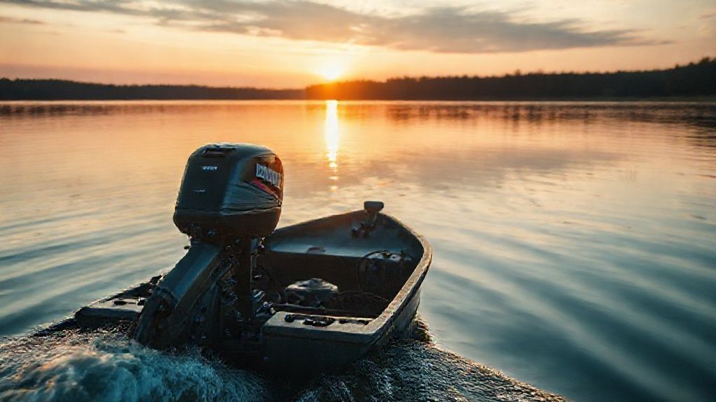 25 horse outboard motor powering a fishing boat across a serene lake